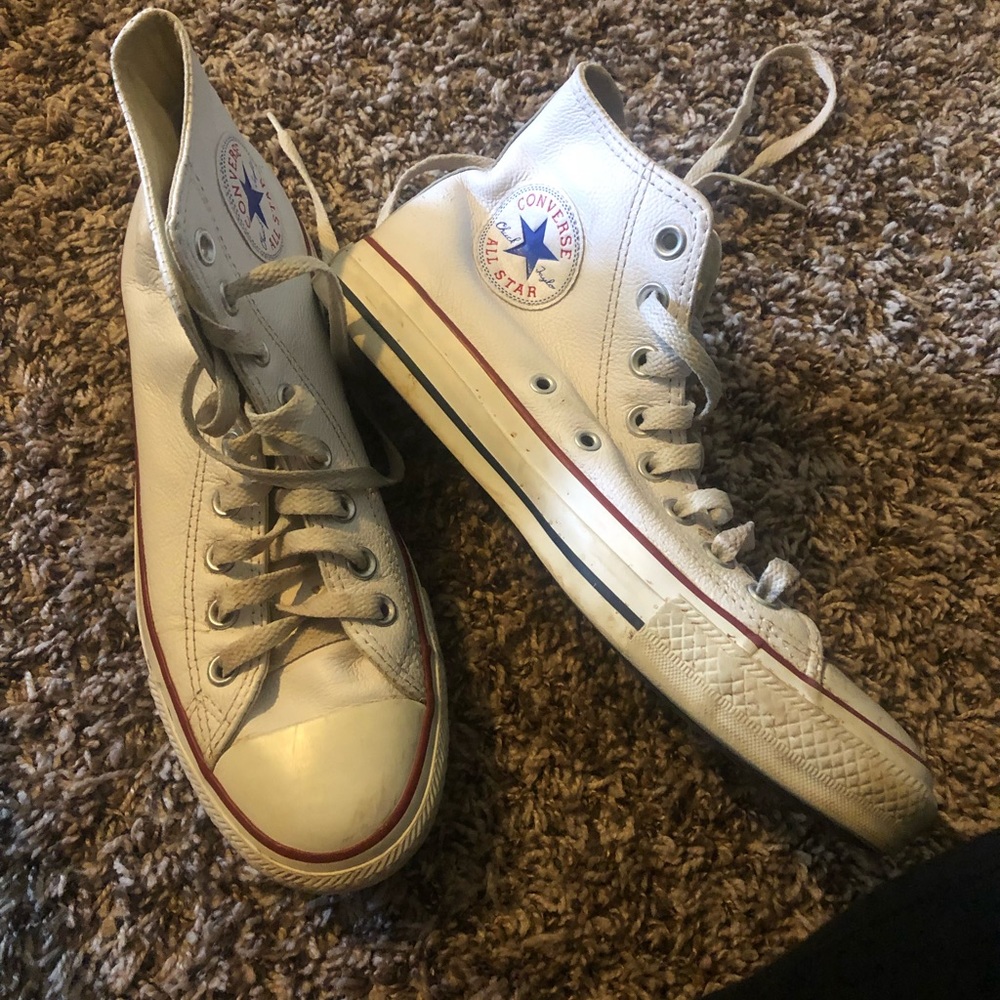 White LEATHER high top converse